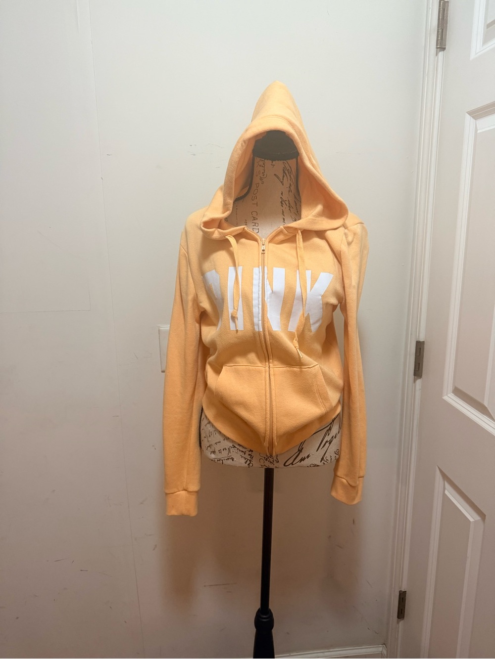 PINK Victoria's Secret Yellow /Orange Zip Front Hoodie-Size Small